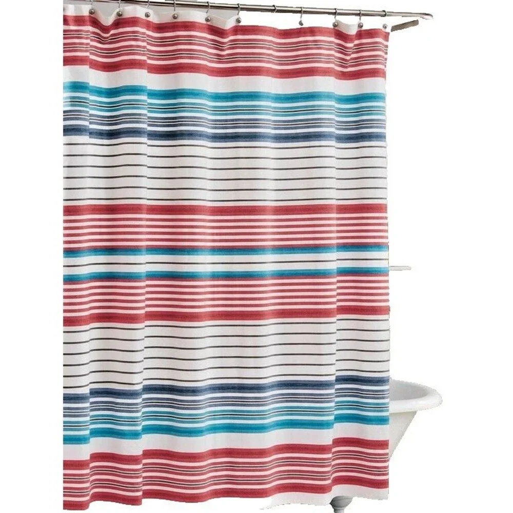 Beacon Stripe Fabric Shower Curtain Nautical Beach Summer House Cottage 72x72